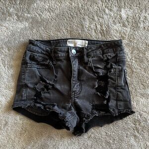 Mid Rise Black Denim Shorts
